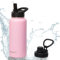 HYDRATE trinkflasche edelstahl - wasserflasche 1l - doppelwandige isolierte flasche - zwei deckel - trinkflasche mit strohhalm - silikonkunststoff - kirschblüten Set of 1