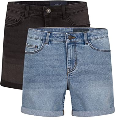 NOISY MAY Jeans Shorts Damen High Waist BeLucky 2er Pack Kurze Hose Bermuda Shorts Hotpants Sommer Basic Denim Stretch Blau Schwarz M, Größe:M, Farbe:Dark Grey & Light Blue (27028348)