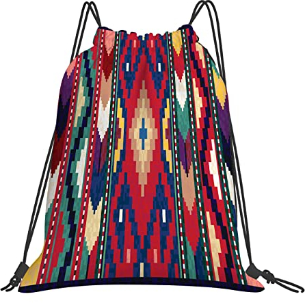 Wasserdicht Turnbeutel mit Kordelzug,Blauer persischer bunter Mosaik-orientalischer Kelim traditioneller Volksgeometrischer 10 roter Teppic, Kordelzug Rucksack Sportbeutel Sporttasche für Damen Herren