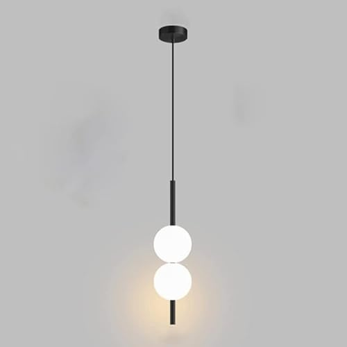 HIFFEY Nordic Einfache Glaskugel Pendelleuchten Innen Schlafzimmer Nacht Lange Linie Hängelampe Moderne LED Deckenpendelleuchte (Color : Black-1 head 2 ball, Size : Warm White)