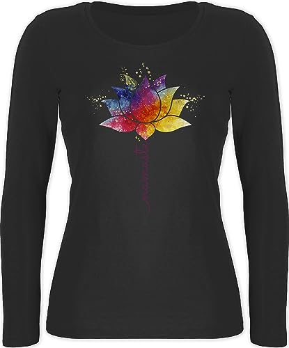 Langarmshirt Damen - Namaste Lotusblüte Yoga Mandala Spirit Wellness Meditation - S - Schwarz - Personalisieren Yoga-Langarmshirt Joga Lotusblume Oberteil Shirt Langarm yogawear Geschenke Shirts