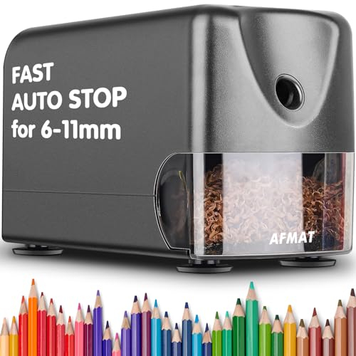 AFMAT PSX3 Heavy Duty Electric Pencil Sharpener, Auto Stop Classroom Pencil Sharpeners for 6-11mm No.2/Colored Pencils, Pencil Sharpener for Large Pencils, Sharp Point, Save Pencil, Gray