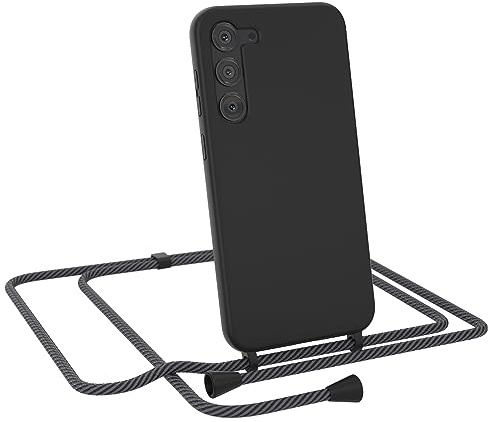 EAZY CASE - Premium Silikon Handykette - kompatibel mit Samsung Galaxy S23 Plus Handyhülle Silikon mit Kette und Kameraschutz, weich TPU Hülle in Schwarz mit Kordel Anthrazit Clips Black