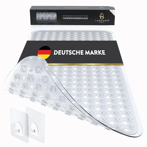 BAMONDO Badewannenmatte rutschfest & hautsensitiv (transparent) - 88x39 cm - maschinenwaschbar | schimmelfrei | BPA frei - Antirutschmatte für Badewanne mit Saugnäpfe