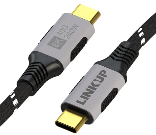 LINKUP - Cable USB 4.0 240W 40Gbps Tipo-C Thunderbolt 4 [2m] Vídeo 8K@60Hz Carga y datos rápidas Recubierto duradero Compatible con iPhone 15/16 Pro/Max, MacBook Pro/Air, iPad Pro, Galaxy S23