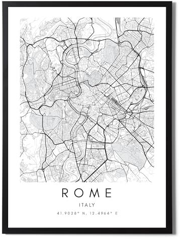 State Media Vision Rom-Weltstadtkarten-Poster – minimalistische schwarz-weiße Rom-Wandkunst (A3, Premium glänzend)