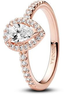 PANDORA Timeless Funkelnder Birnen-Kranz Ring aus Sterling Silber mit rosévergoldeter Metalllegierung, Cubic Zirkoniastein verziert, Größe: 54, 182835C01-54