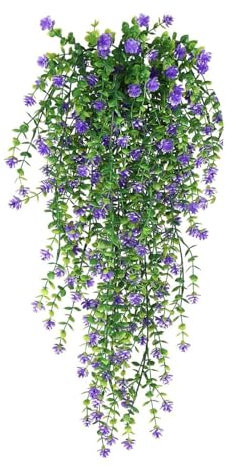Luojuny Fausse Fleur de Vigne décorative à Suspendre, Plante d'eucalyptus Artificielle, réaliste, pour la Maison, Le Mariage, Le Jardin, l'intérieur et l'extérieur, Mur coloré Tombant Bleu Viol