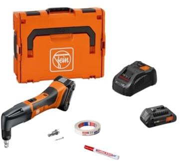 Fein Cordless Nibbler Set for Roof and Facade Construction - 17-Gauge Cutting Tool with 18V Power, Adjustable Speed, QuickIn System, Long Battery Life - ABLK 18 1.3 CSE AS Set - 71320565090