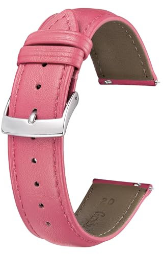 BINLUN Leder Uhrenarmband 22mm 21mm 20mm 19mm 18mm 16mm 14mm 12mm Mehrfarbige Uhrenarmbänder für Damen Herren Ersatz Schnellverschluss Lederarmband Uhren Armband(20mm,Rote Rose)