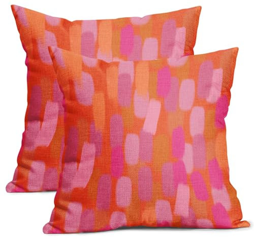 Adrette Kissenbezüge, 45,7 x 45,7 cm, Hot Pink, Retro, 70er-Jahre, abstrakt, gebürstet, ästhetisch, dekorativ, Baumwollleinen, saisonale Kissenbezüge, 2er-Set, trendig, flippig, Wohnkultur für Bett,