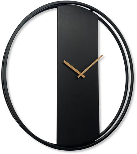 FLEXISTYLE Wanduhr groß ohne tickgeräusche LOFT OVAL Metall schwarz 3D XXL modern Holz Badezimmer Wohnzimmer (80cm Durchmesser Schwarz)