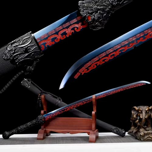 KWXPW 108cm handgefertigt Katana,Kohlenstoffstahl geschmiedet Samurai-Schwert Mit Leder umwickelte Holzscheide,real Katana für Cosplay,Geschenke,Dekoration,Display,Requisiten,Festivals