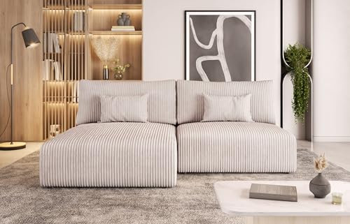 Sofa mit Schlaffunktion - Ecksofa fur 3 Personen - MODULO - Bequem Schlafsofa - L-Form - Modern Couch 210x152x80 cm - Creme - MODERNO