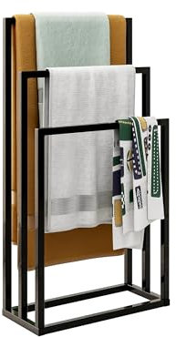 BORPHOM Porte-serviettes autoportant, porte-serviettes chromé, revêtement anti-rouille en métal, organisateur à 3 niveaux pour accessoires de salle de bain, noir