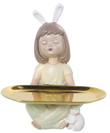 FIGURA RESINA CHICA SENTADA C/OREJAS Y BANDEJA METAL_12X12X21CM