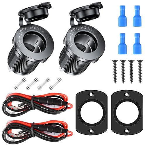 GTIWUNG 2 Piezas Toma de Encendedor de 12V/24V, Zócalo del Encendedor de Cigarrillos Outlet con Paneles Fijos, Enchufe Mechero Impermeable para Motocicleta ATV RV, con Cable de Conexión de 18AWG