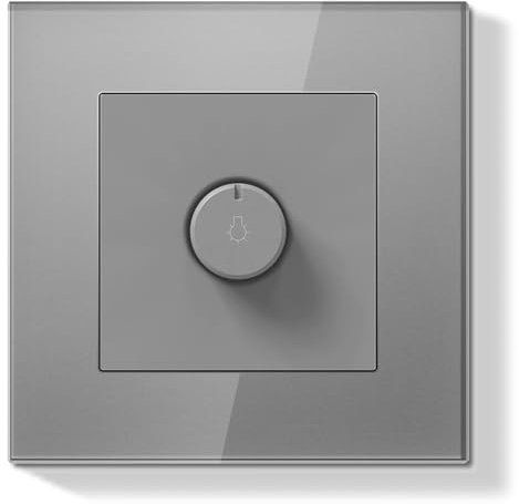 BSEEDLIFE Regulador de Intensidad Empotrable de 150 W con Marco de Cristal e Interruptor Pared Giratorio Para Lámparas LED e Incandescentes Regulables,86 * 86mm Gris