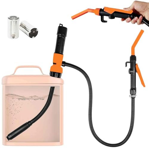 AWYYA Pompe de Transfert de Carburant À Piles, avec Tuyau de 90 Cm, Débit de 2,6 Gpm, Facile À Transporter, pour Le Transport D'essence, de Fioul Léger, de Kérosène, de Diesel, Etc., Sans Piles.