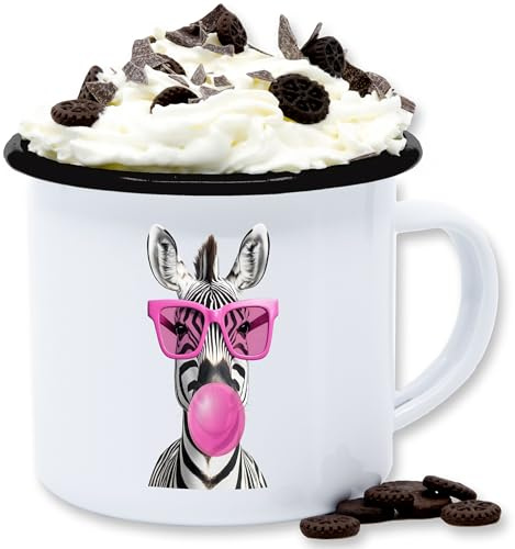 Emaille Tasse Blechtasse - Tassen - Cooles Zebra Geschenk Zebras I - 300 ml - Weiß Schwarz - tiermotiven print tiermotive tiermotiv mit geschenke