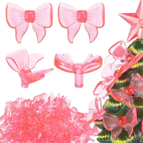 Soulchen 200 Pcs Pink Ceramic Christmas Tree Replacement Lights Bulbs Acrylic Pink Bow Light Pegs Ornaments for Christmas Tabletop Ceramic Tree Decoration