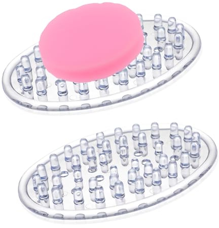 Silicone Soap Holder, 2-Pcs Simplicity Transparent White Oval Drain Bar Slot Saver, Washable Anti-Slip Anti-Fall for Kitchen Bathroom Bathtub Shower Counter Indoor Outdoor