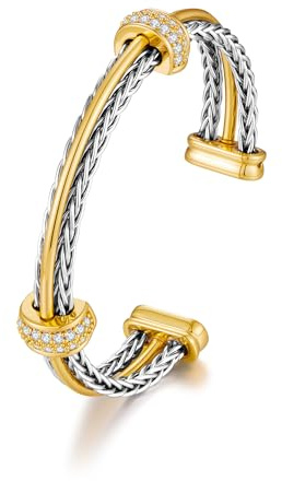 LILIE&WHITE Armreif Damen, Eleganter Armreif in Silber und Gold, Mit Funkelnden Zirkonia-Steinen, Trendiges, Klassisches Design, Verstellbarer Armreif für Jede Gelegenheit
