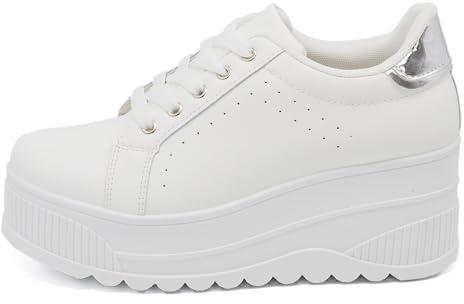 Scarpe Donna Ginnastica Sneakers Sportive Casual Platform Zeppa Alta IF900-1 Bianche