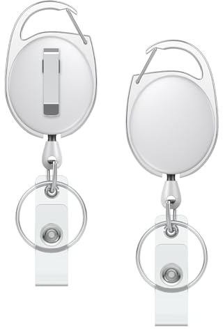 Uniclife 2er-Pack Einziehbare Schlüsselbänder, Einziehbares Ausweisband, Schwerlast-Ausweishalter-Clip für Schlüssel und Ausweise, Schlüsselband-Verlängerung mit Karabiner-Hüftclip Schlüsselring, Weiß