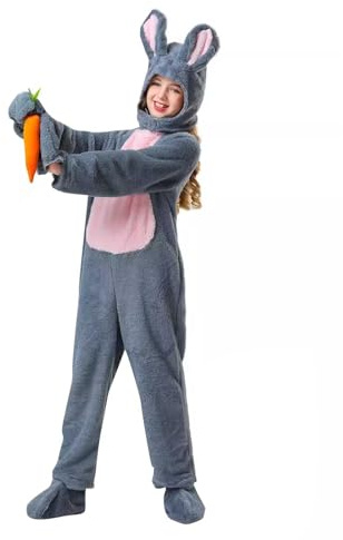 unilarinna Mädchen Overall Kinder Jungen Mädchen Cosplay Hase Plüsch Tiere Bühnenkostüm 4-Teilig Overall Kopfbedeckung Handschuhe Fußhandschuhe Weihnachten Hasenkostüm Hasenkostüm Kinder Kuschelanzug