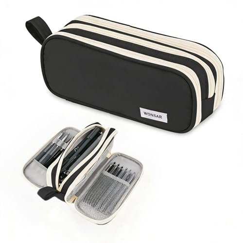 wonsar Federmäppchen Mäppchen Federtasche 3 Fächer Große Kapazität Pencil Case Federmappe Jungen Mädchen Teenager Erwachsene Schulmäppchen für Schule & Büro
