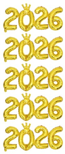 ZUNOXAZ Goldene Zahlen Folienballons 2026 mit Krone Aluminiumfolie 5 Satz Party Deko für Silvester Countdown und Fotohintergrund