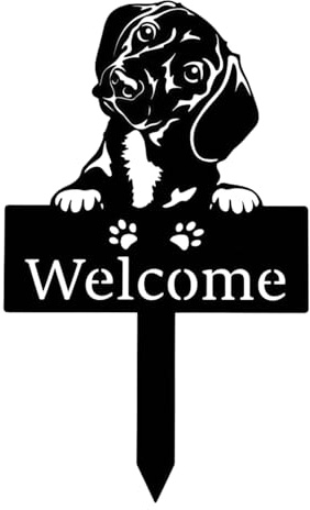 Metal Cocker Welcome Sign Garden Stake Dog Welcome Plaque Black Silhouette Waterproof Decorative Outdoor Yard Sign for Garden, Patio, Porch, Lawn & Pathway Cute Puppy Welcome Decor Gift 33CM Height