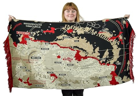 AAA Merchandise Warhammer 40000 Decke - Imperium Galaxie-Karte Design mit Fransen - weiche Kuscheldecke - 40K Geschenke für Herren Damen Erwachsene Kinder Fans