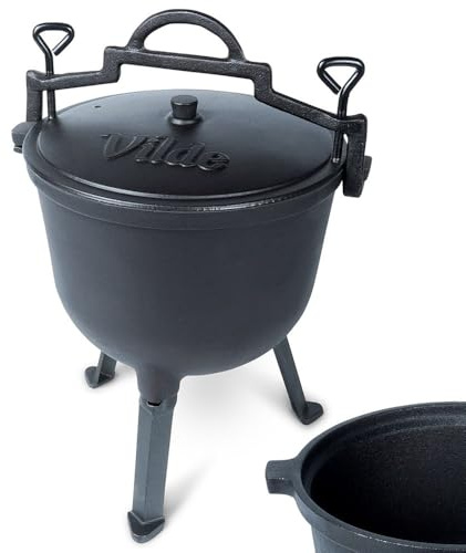Vilde Hervidor de hierro fundido con tapa, 10 l | para exteriores, horno holandés