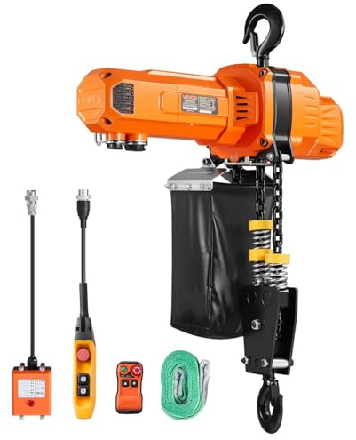 VEVOR Palan Électrique à Chaîne 1000 kg Palan Électrique Hauteur Levage 3 m pour Usine, Entrepôt, Garage, Pont Roulant, Monophasé 230 V, avec Télécommande sans Fil 100 m Filaire 2,4 m, Double Chaîne