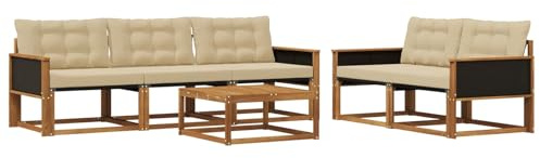 vidaXL Outdoor-Sofagarnitur mit Kissen 6 pcs Natur und Beige, Garten-Sofa, modernes Ecksofa, Robustes Loungemöbel, stilvolle Terrasse, Bequeme Sitzgruppe