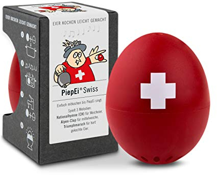 Swiss PiepEi - Singende Eieruhr zum Mitkochen - Eierkocher für 3 Härtegrade - Schweizer Kreuz - Lustiges Kochei - Musik Eggtimer - Brainstream