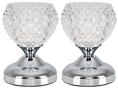 MiniSun | Modern Silver Chrome and Decorative Glass Bedside Touch Table Lamps | Table Lamps, Home Décor & Improvement Essential | Set of 2