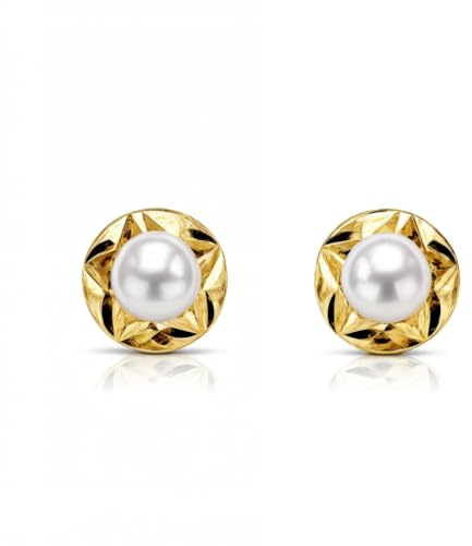 Monde Petit T1765P - Pendientes de bebe/niña oro 18 kts. orla estrella perla 3 mm - Geschenkbox - Garantiezertifikat