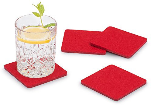 FILU Filzuntersetzer eckig 8er Pack (Farbe wählbar) rot - Untersetzer aus Filz für Tisch und Bar als Glasuntersetzer/Getränkeuntersetzer für Glas und Gläser rechteckig viereckig