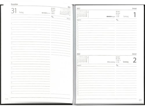 Buchkalender 320 Seiten, 1 Tag = 1 Seite, Samstag/ Sonntag = 1 Seite, spitze Ecken, Fadensiegelung, 1farbiger Druck grau, Kapital- und Leseband grau, ... Balacron schwarz, Größe: 14,5cm x 20,5cm