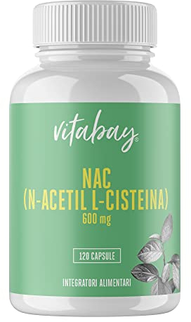 Vitabay NAC Kapseln 600mg – 120 Vegane Kapseln mit N-Acetyl-Cystein – Hochdosiertes N-Acetyl-L-Cystein - Laborgeprüft & Ohne Zusatzstoffe – Frei von Gentechnik & Vegan