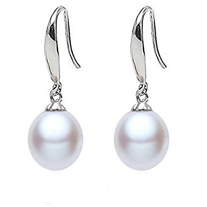 Findout Teardrop Pearl Earrings for Women, Ladies 925 Sterling Silver 8-10mm AAA Natural Freshwater Pearls Earrings for Women Girls- Elegant Wedding Birthday Gift