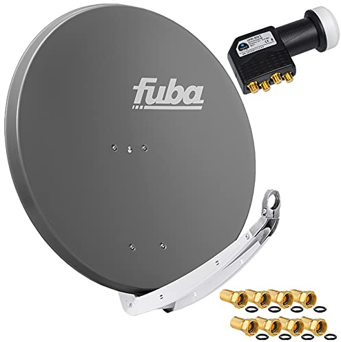 FUBA 4 Teilnehmer Digital SAT Anlage DAA850A anthrazit + Hochwertiger Quad LNB + 8 Vergoldete F-Stecker