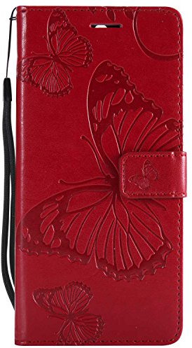 DENDICO Cover per Huawei Mate 10 Lite, Pelle Portafoglio Custodia per Huawei Mate 10 Lite Custodia a Libro con Funzione di appoggio e Porta Carte di Credito - Rosso