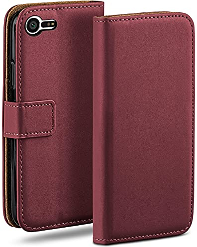 moex Book Case für Sony Xperia X Compact Handyhülle mit Kartenfach, Hülle klappbar 360 Grad Schutzhülle, Klapphülle Flip Case Cover, PU Leder Handytasche Lederhülle, Weinrot