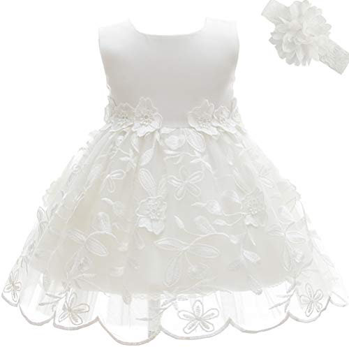 AHAHA Robe Bebe Fille Ceremonie Princesse Mariage Robe Bapteme Fille Bebe, Blanc 2, 18M/16-20mois