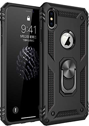 BestST Funda para iPhone XS MAX Armor Carcasa con 360 Anillo iman Soporte Hard PC y Silicona TPU Bumper antigolpes Fundas Carcasas Case para movil iPhone XS MAX, Negro