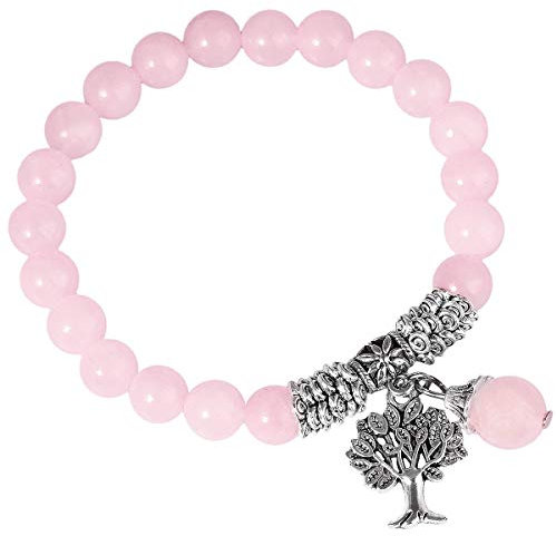 KYEYGWO Arbre de Vie Élastique Bracelet en Pierre Cristal, Chakra Rondes Perles d'Energie Yoga Protection Bracelet pour Femme et Homme 7, Quartz Rose